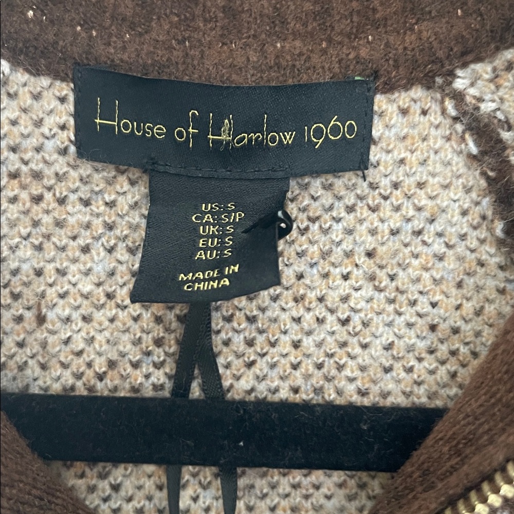 HOUSE OF HARLOW 1960 Brown Mock Neckline Double Zipper Wool Blend Sweater Size S - Picture 7 of 16